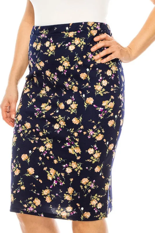 Laura Small Floral Navy Pencil Skirt