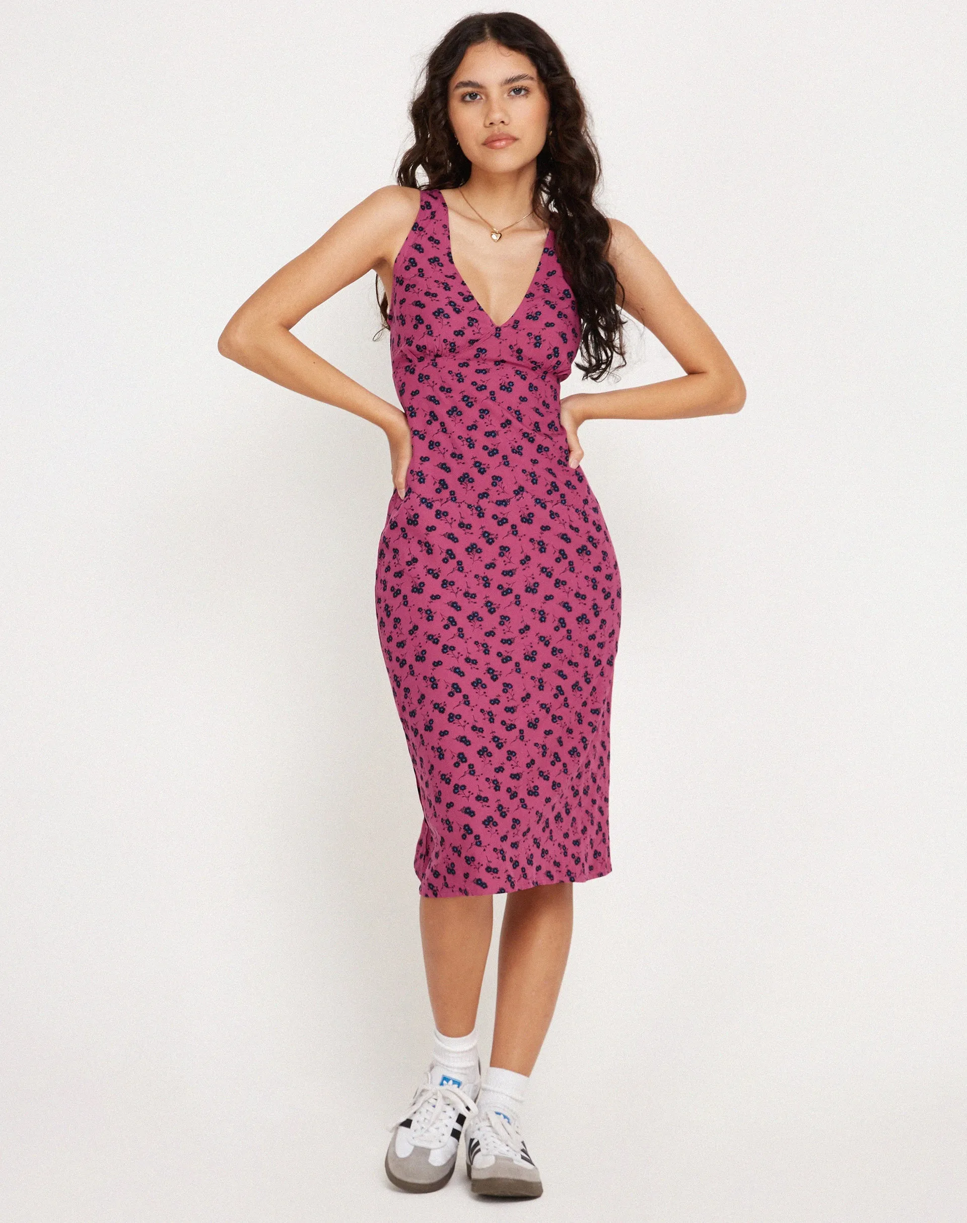 Lieva Midi Dress in Raspberry Floral