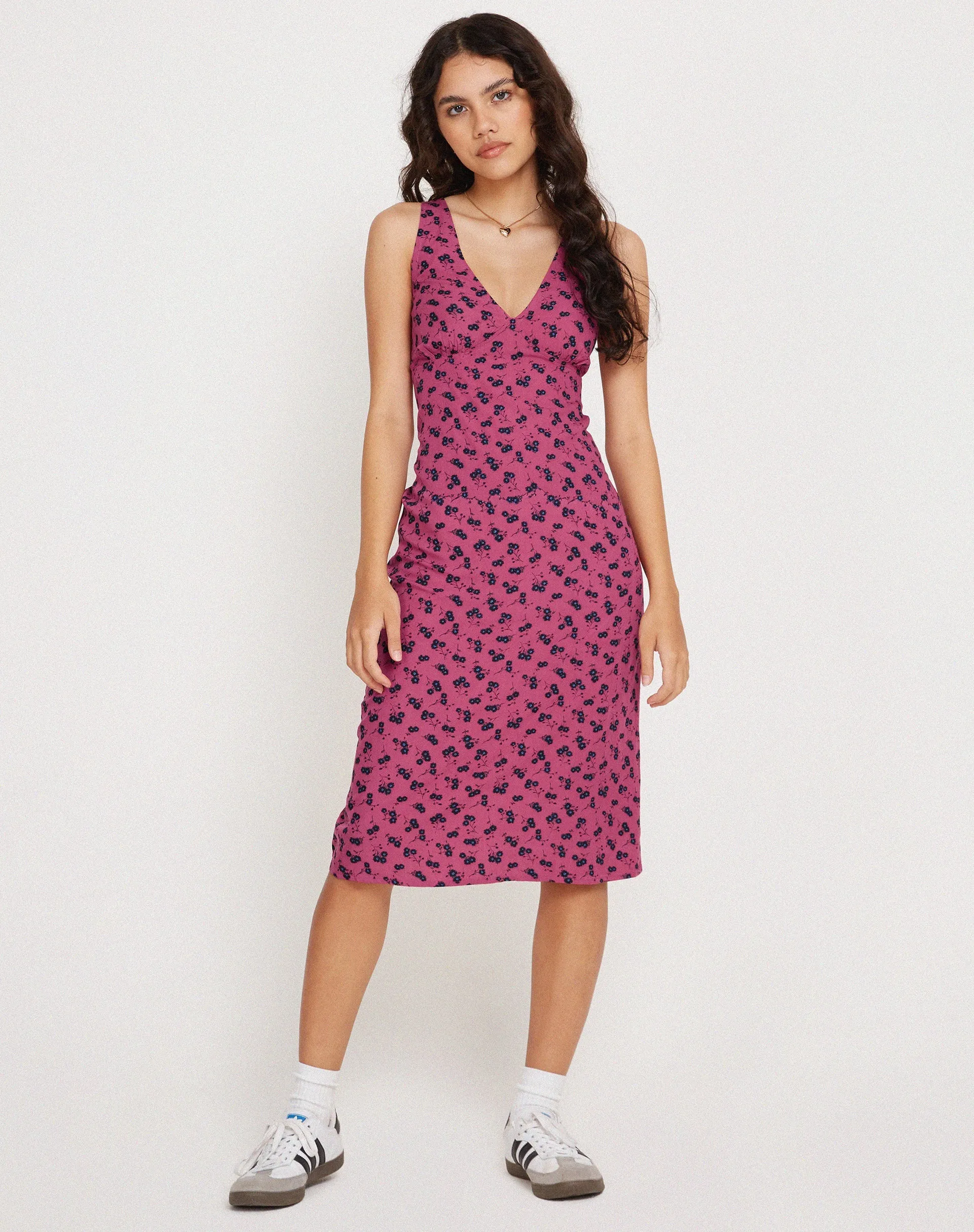 Lieva Midi Dress in Raspberry Floral