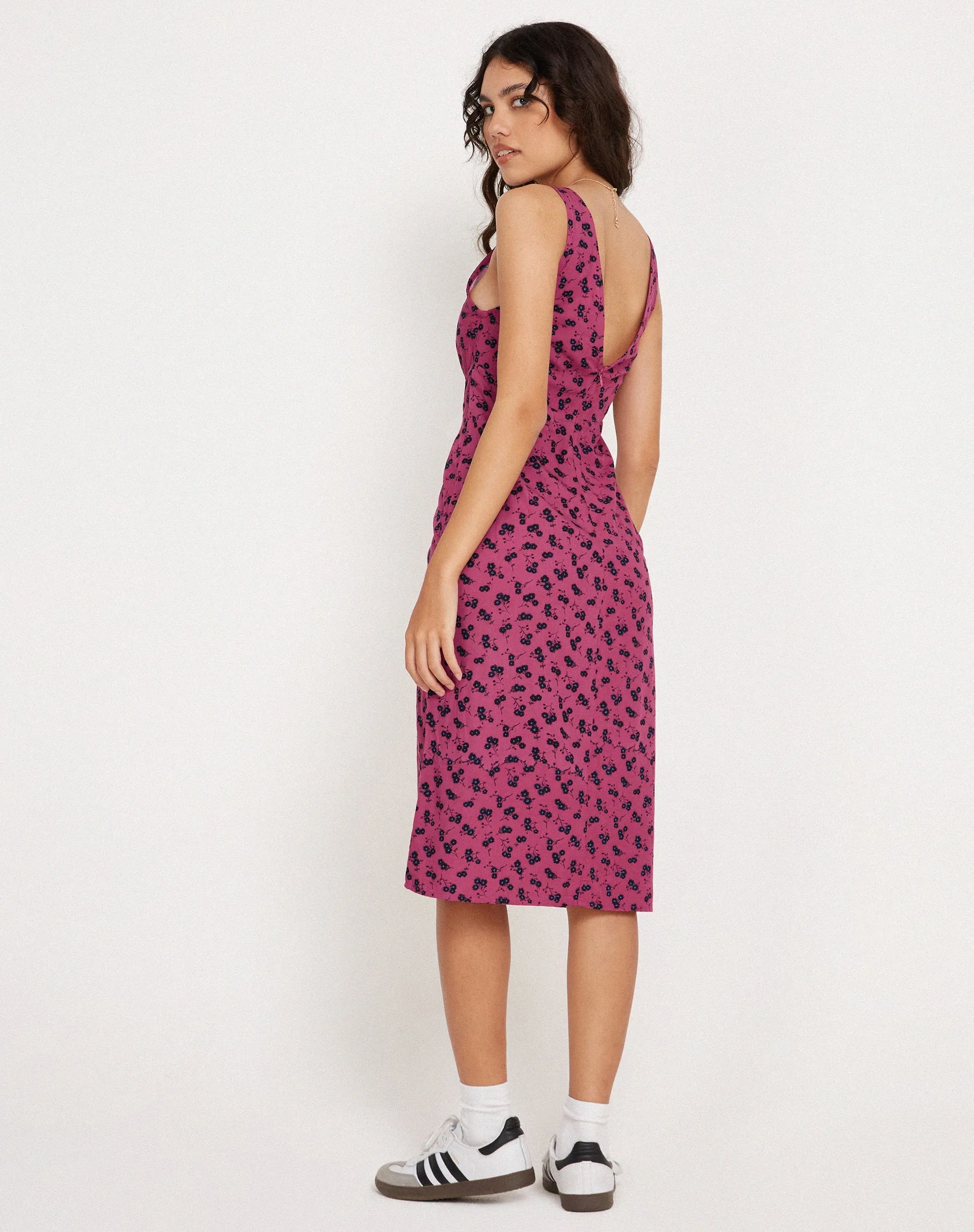 Lieva Midi Dress in Raspberry Floral