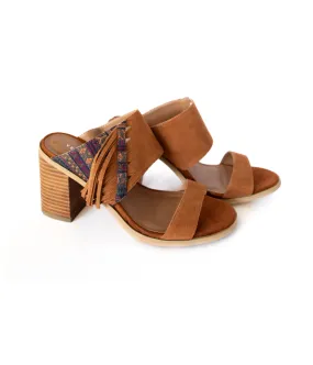 Lynda Fringe Heeled Sandal in Tan