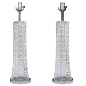 Modern 1970s Beveled Glass Lamps, Pair