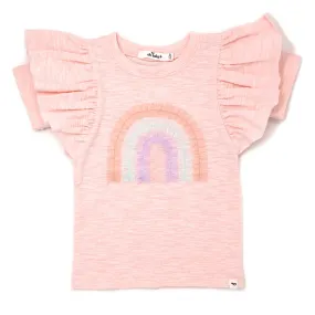 oh baby! Butterfly Short Sleeve Cotton Tee - Tulle Rainbow - Pale Pink Heather