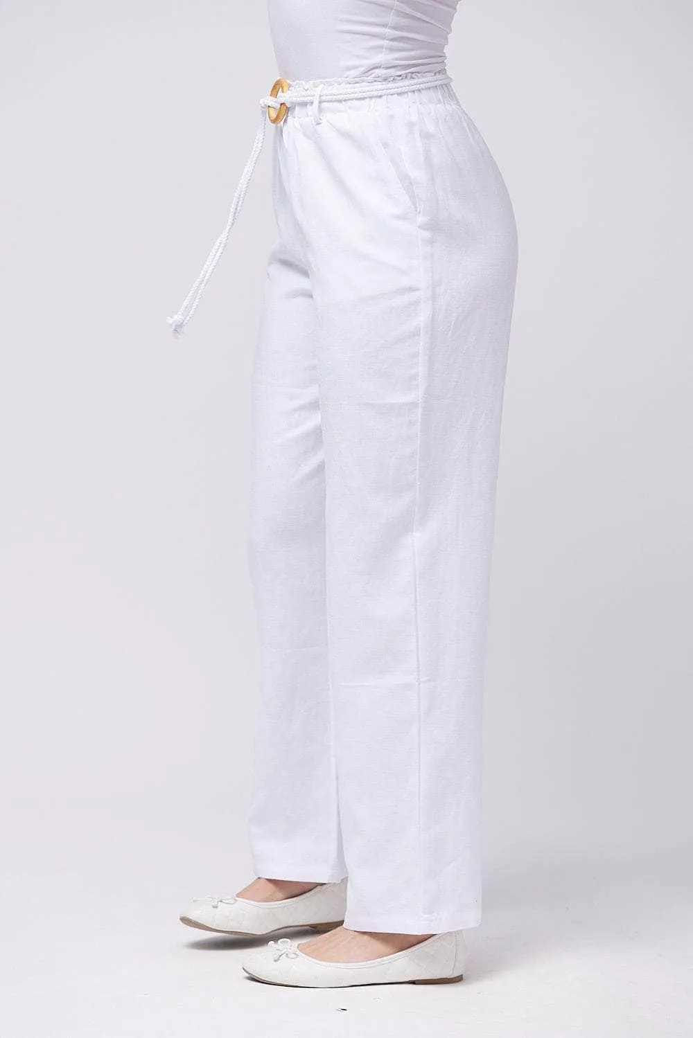 Saloos Linen Blend Trousers with Pockets & Rope Belt