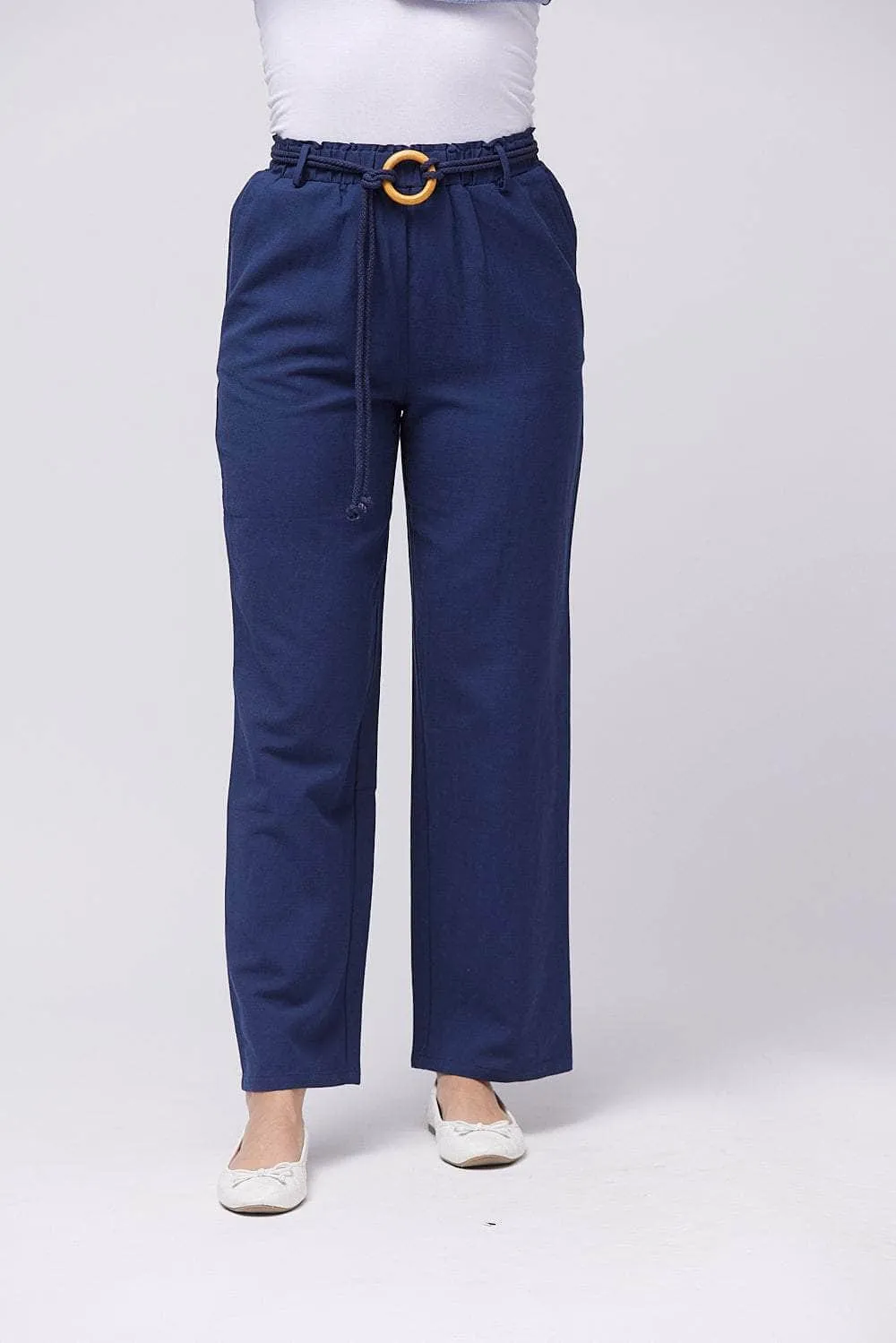 Saloos Linen Blend Trousers with Pockets & Rope Belt