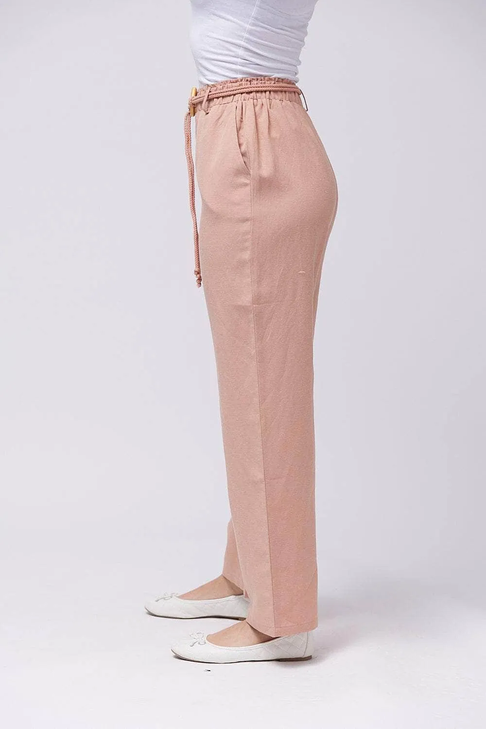 Saloos Linen Blend Trousers with Pockets & Rope Belt