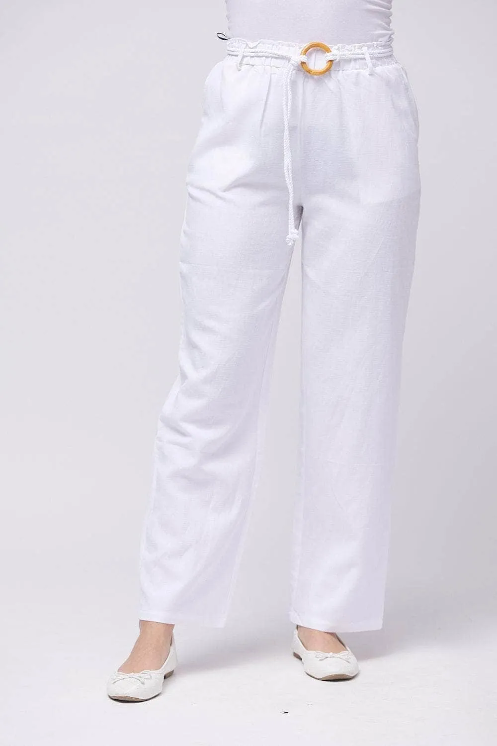 Saloos Linen Blend Trousers with Pockets & Rope Belt