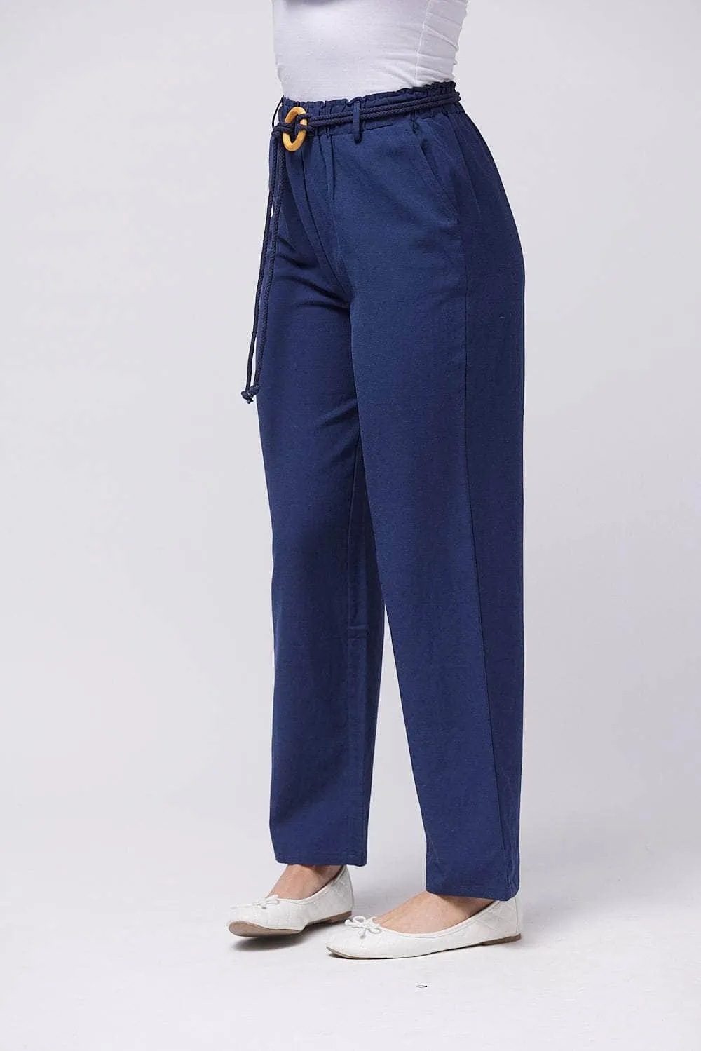 Saloos Linen Blend Trousers with Pockets & Rope Belt