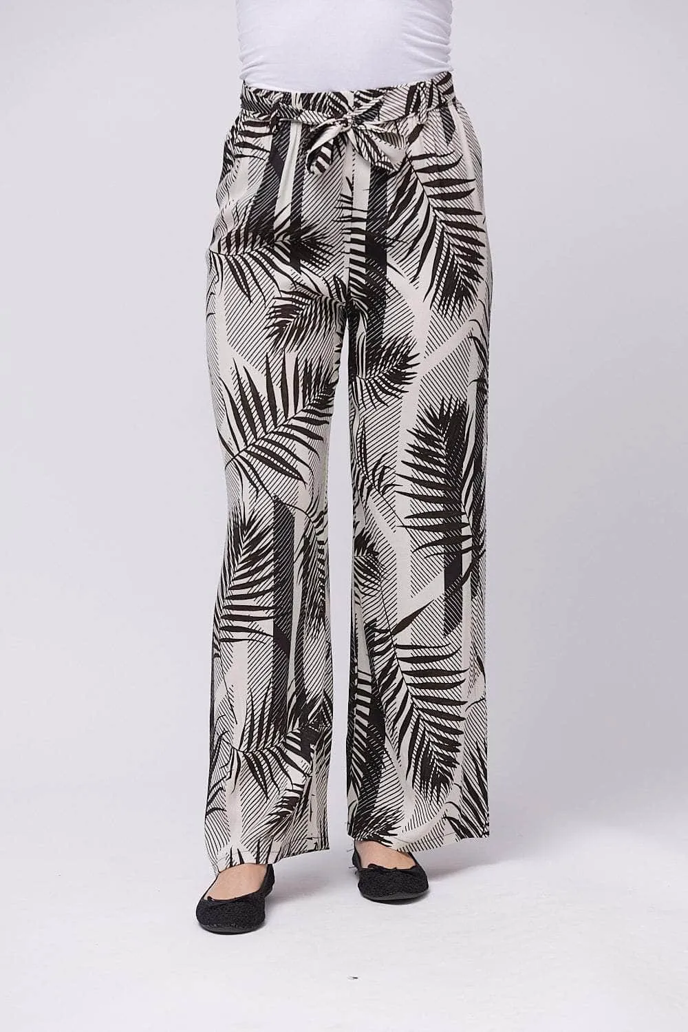 Saloos Palm Leaf Print Trousers with Belt