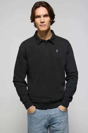 Sudadera cuello polo negra con bordado Rigby Go