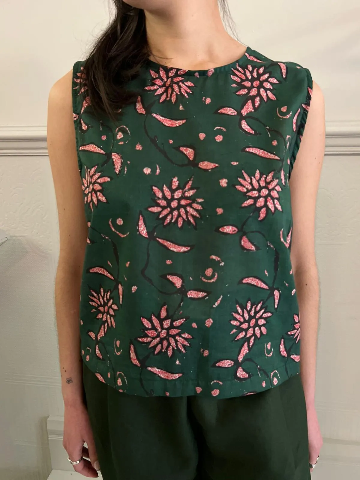 Swan Vest in Green and Pink Floral