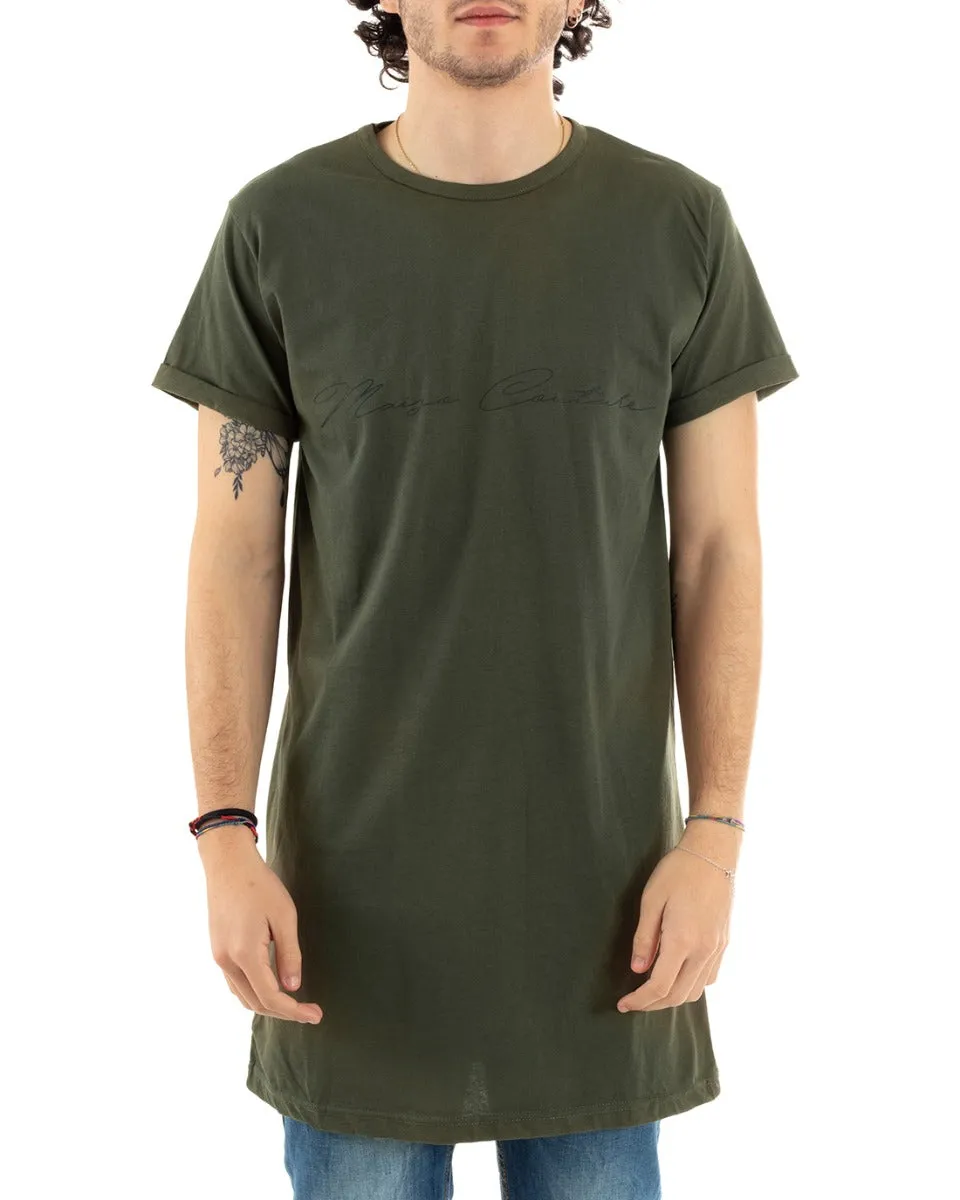 T-Shirt Uomo Due Colori Nera Verde Stampa Scritta Girocollo Manica Corta GIOSAL