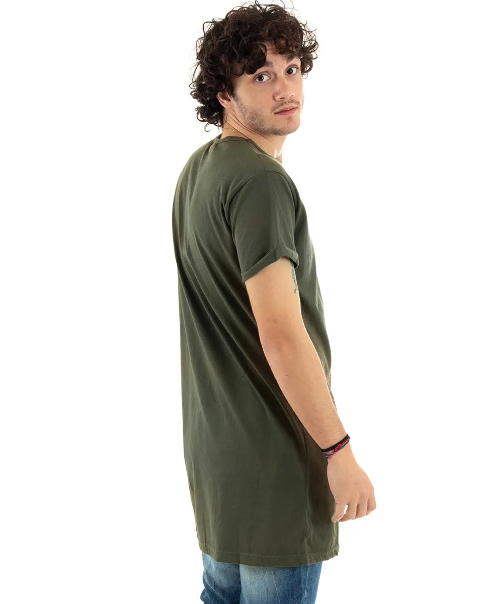 T-Shirt Uomo Due Colori Nera Verde Stampa Scritta Girocollo Manica Corta GIOSAL