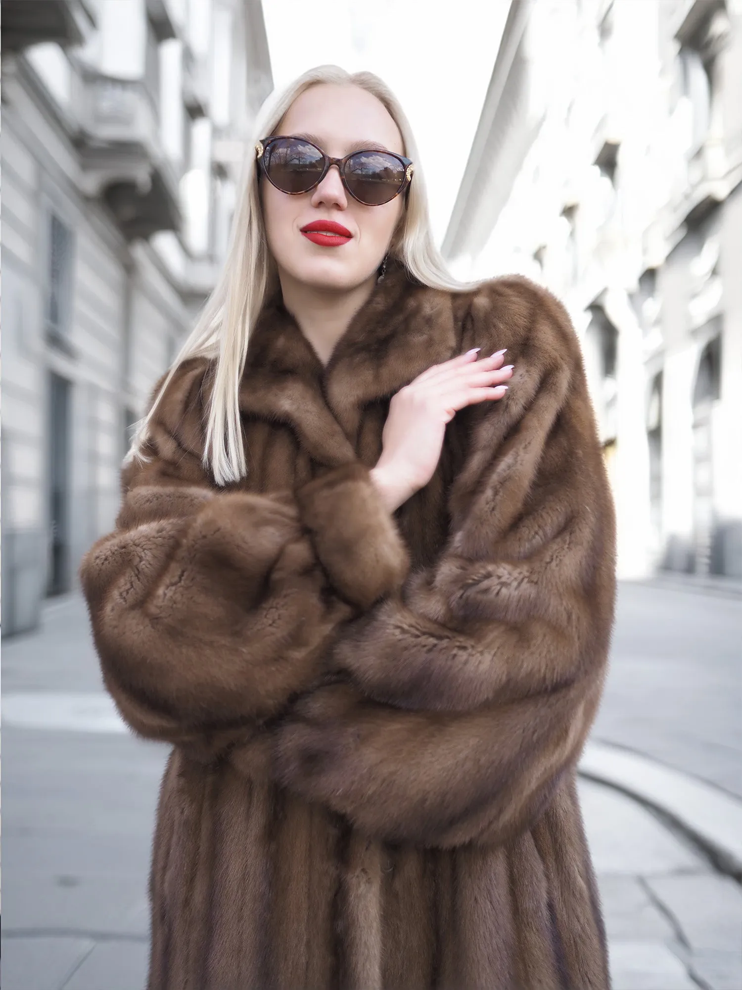 Vintage Pastel Canadian Brown Mink Fur Coat Silk Lining S