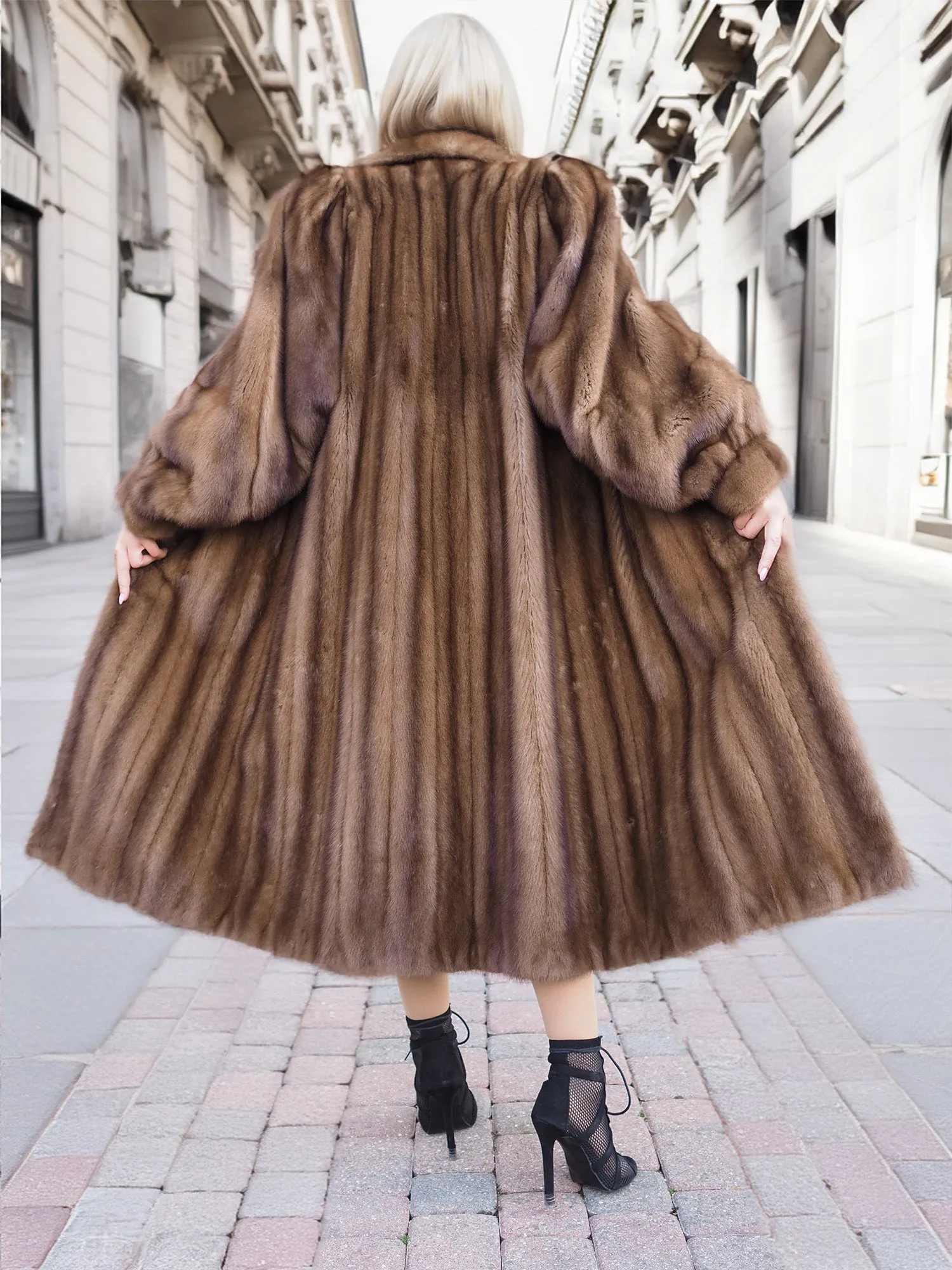 Vintage Pastel Canadian Brown Mink Fur Coat Silk Lining S