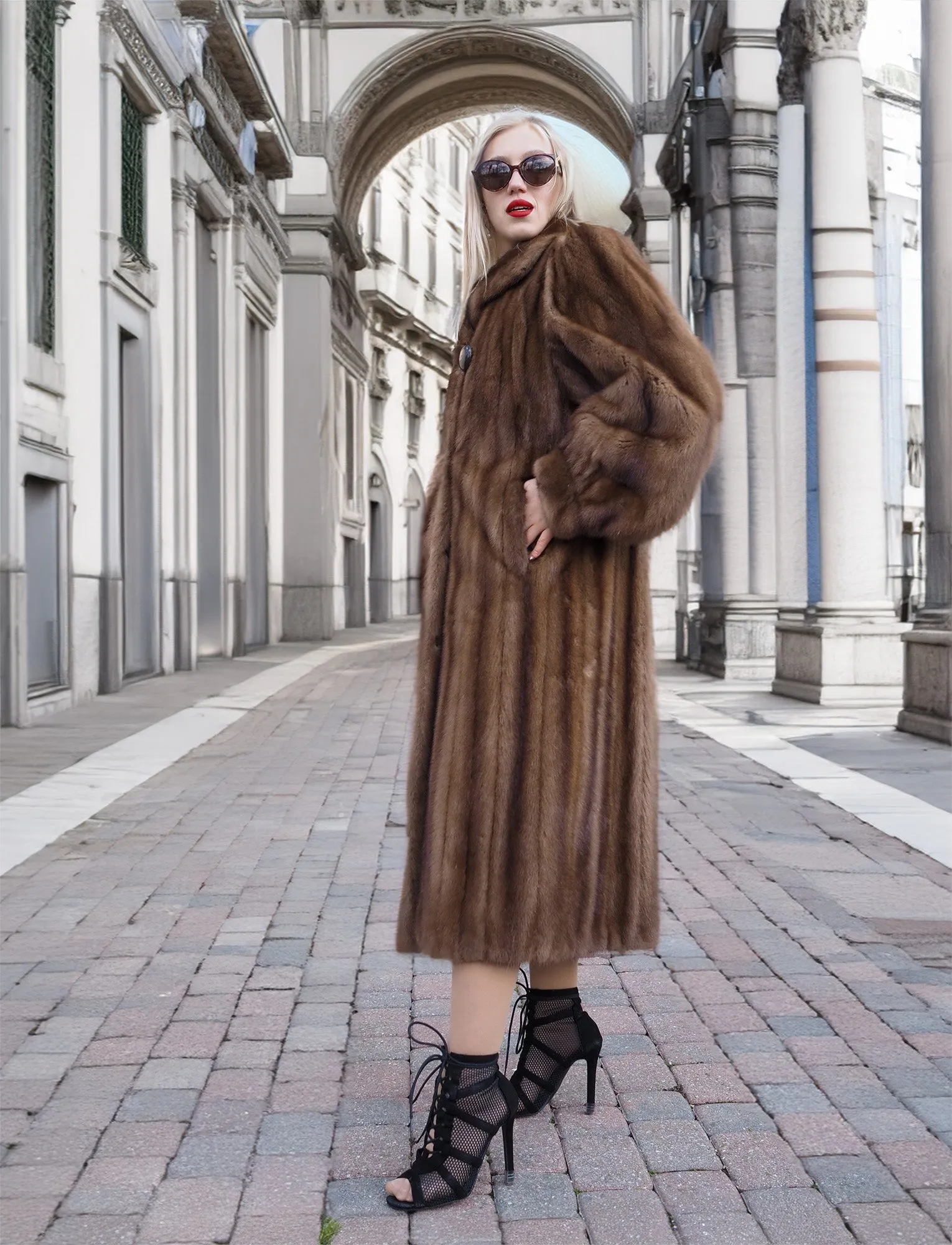 Vintage Pastel Canadian Brown Mink Fur Coat Silk Lining S