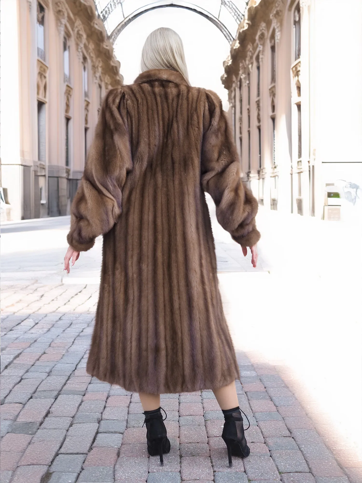 Vintage Pastel Canadian Brown Mink Fur Coat Silk Lining S