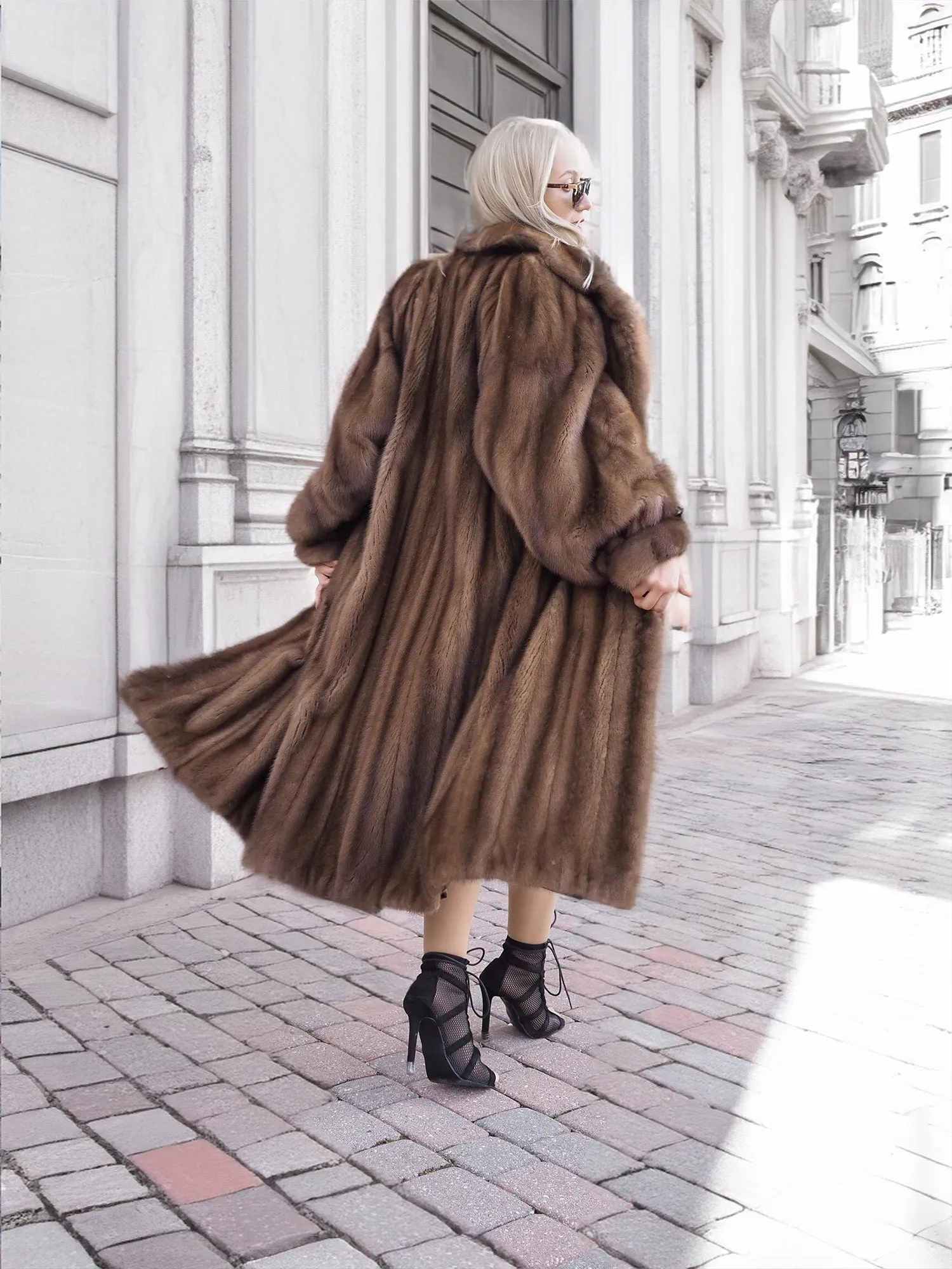 Vintage Pastel Canadian Brown Mink Fur Coat Silk Lining S