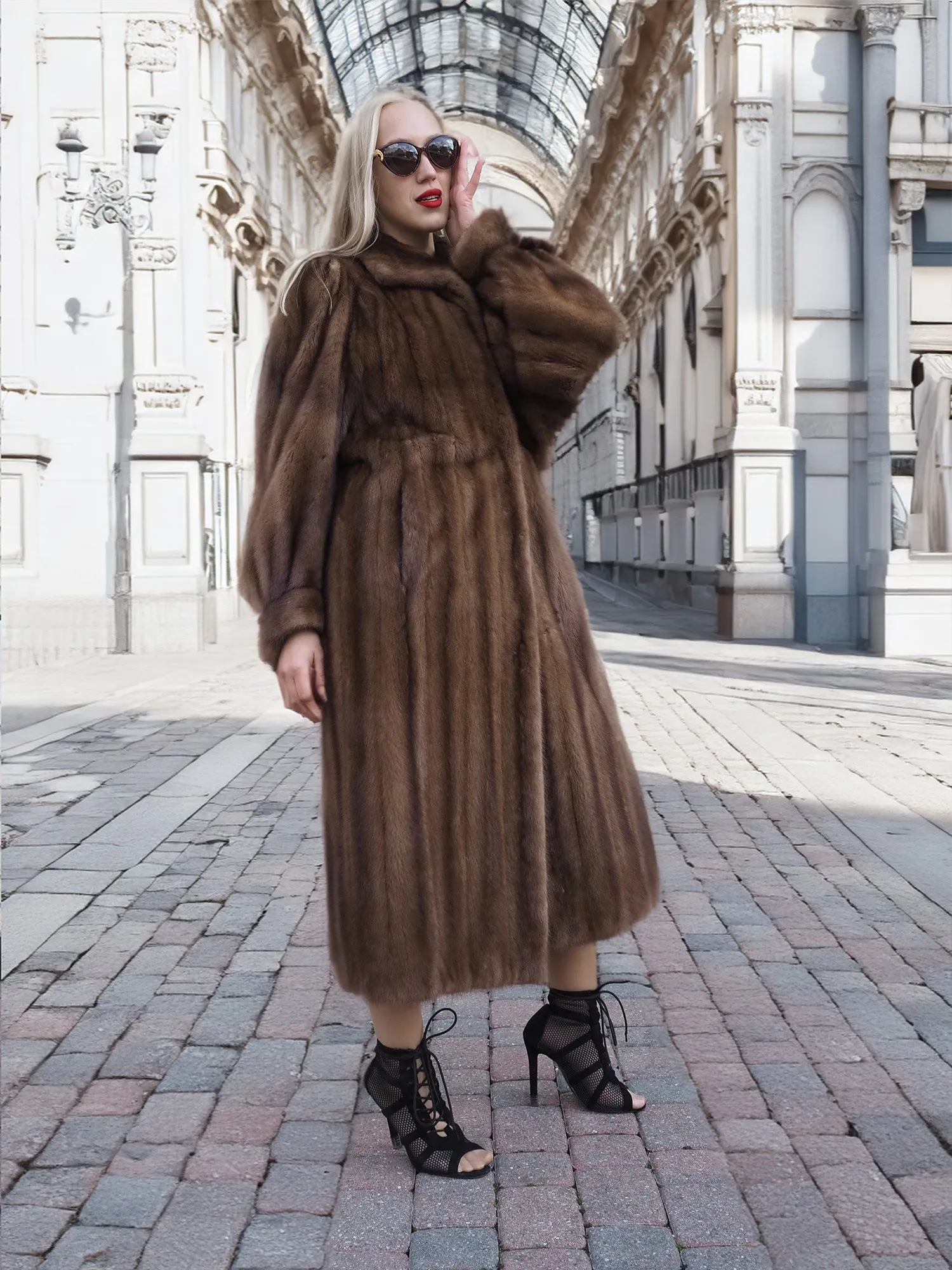 Vintage Pastel Canadian Brown Mink Fur Coat Silk Lining S