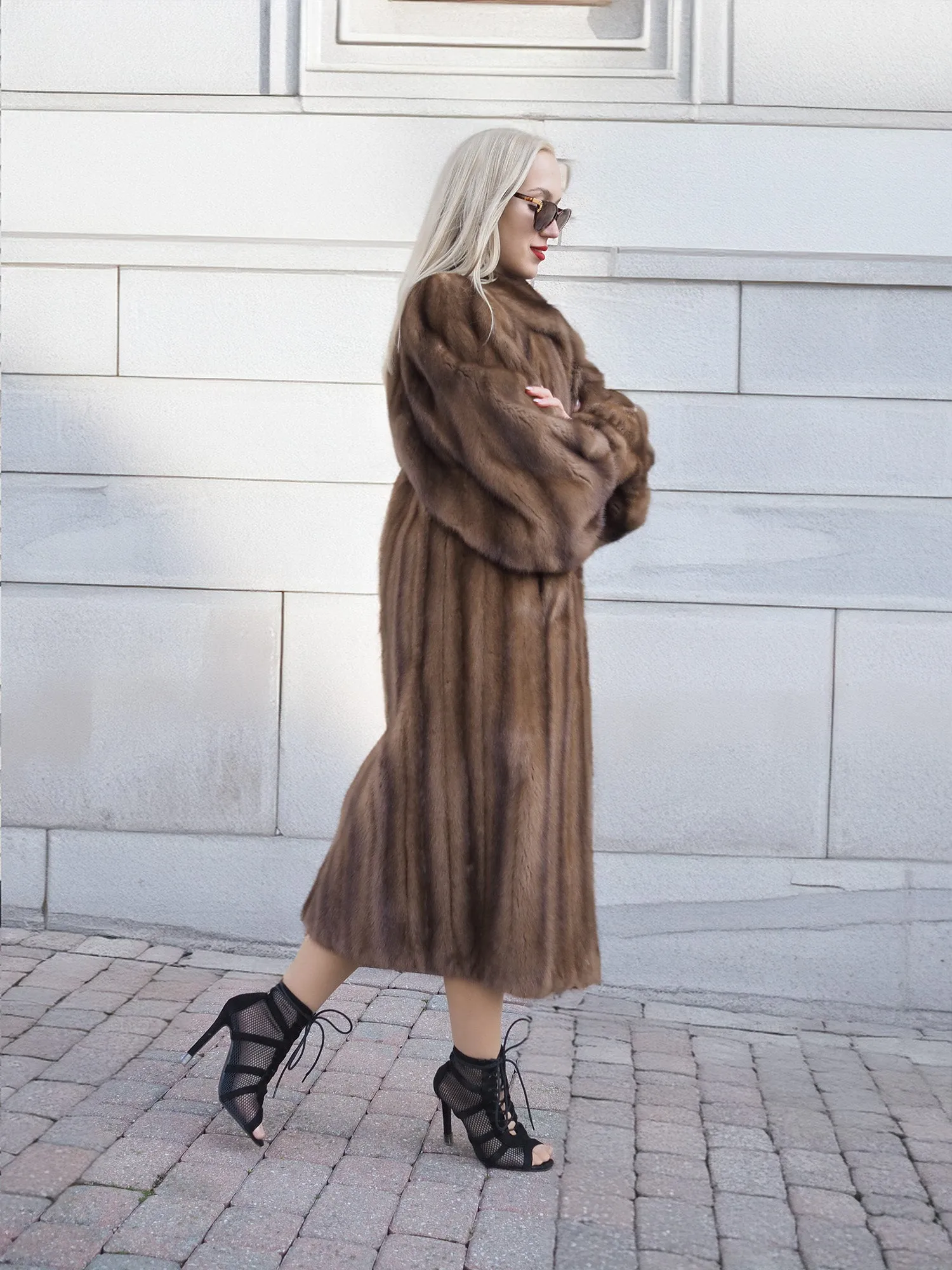 Vintage Pastel Canadian Brown Mink Fur Coat Silk Lining S