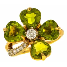 Vintage Peridot & Diamond Clover Ring